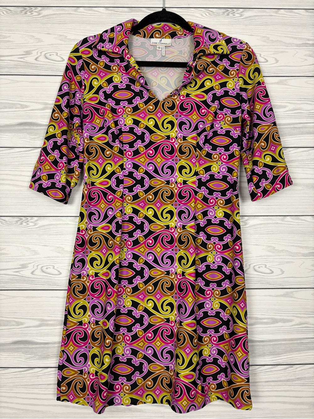 Jude Connally v neck mod geometric print dress size small